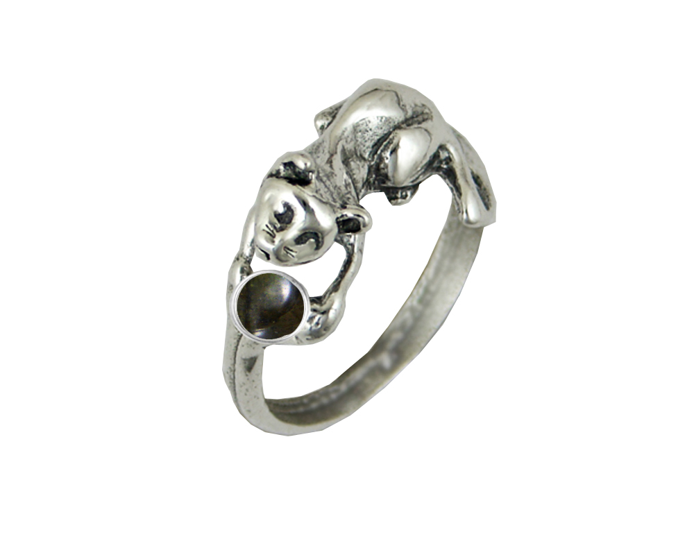 Sterling Silver Kitty Cat Ring With Spectrolite Size 6 Sterling Silver Kitty Cat Ring With Spectrolite Size 6